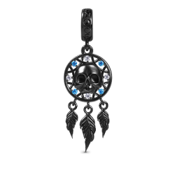 Colgante de Calavera Atrapasueños de Plata de Ley 925 Chapado en Negro con Incrustaciones de Piedras CZ